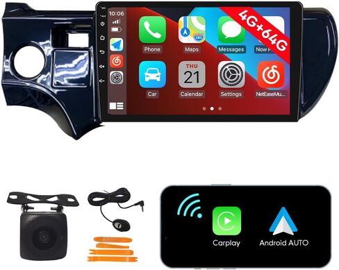 [4G 64G] Android Car Stereo FM Radio Carplay Android Auto 9" Touchscreen Headunit Media Player with Backup Camera for Toyota Prius C 2012-2014 UV Black LHD in Saudi Arabia
