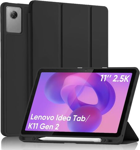 Case for Lenovo Idea Tab 11" 2025 / Tab K11 Gen 2 (TB-336ZU/TB-336FU) with Pencil Holder, Shockproof TPU Back Slim Trifold Stand Cover, Auto Sleep/Wake, Pink in Saudi Arabia