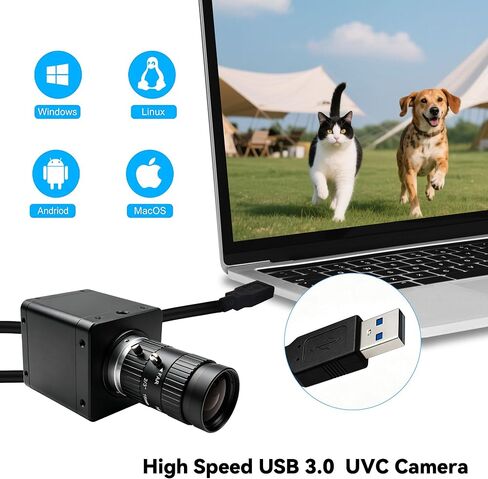 SVPRO 4K 60fps USB 3.0 Camera, USB3.0 & HDMI Dual Output, CS-Mount 16mm Manual Lens, Ultra Wide Angle IMX678 Low Light UVC Webcam for Windows, Linux, MacOS, Android in Kuwait