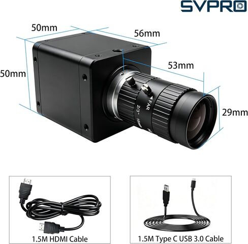 SVPRO 4K 60fps USB 3.0 Camera, USB3.0 & HDMI Dual Output, CS-Mount 16mm Manual Lens, Ultra Wide Angle IMX678 Low Light UVC Webcam for Windows, Linux, MacOS, Android in Kuwait