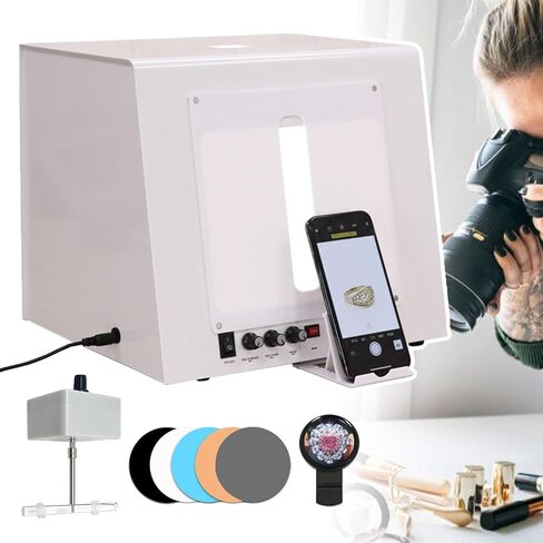 Mini Photo Studio Light Box with Adjustable Speed Turntable Hanging Rotating Rack for Necklaces/Earrings/Bracelets,Dimmable Jewelry Shooting (Tb30) in Saudi Arabia