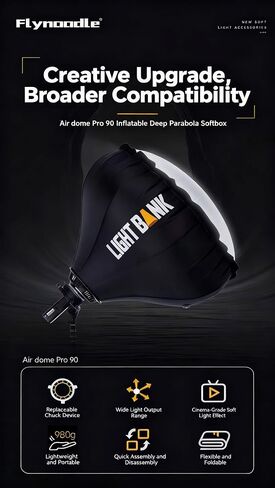 Air Dome Pro 90 Inflatable Soft Box Deep Parabolic Softbox with Portable Air Pump - 30s Setup, 980g Ultra-Light, 500W LED/Flash Compatible w/Bowens Mount, Cinematic Soft Light in Saudi Arabia