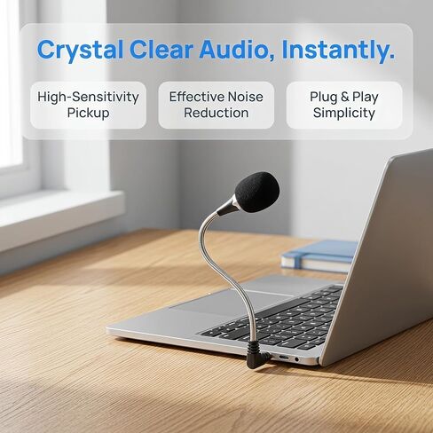 balacoo 2pcs Mini Microphone for Computer and Laptop, High Sensitivity Condenser Mic with 360° Bendable Metal Gooseneck, Compact Silver Recording Microphone for Travel and Studio Use in Saudi Arabia