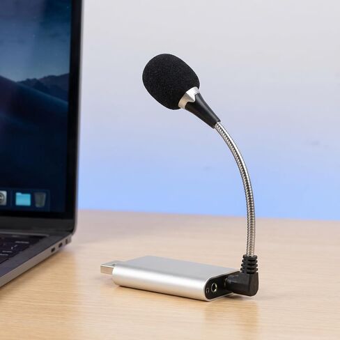 balacoo 2pcs Mini Microphone for Computer and Laptop, High Sensitivity Condenser Mic with 360° Bendable Metal Gooseneck, Compact Silver Recording Microphone for Travel and Studio Use in Saudi Arabia