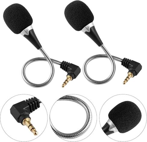balacoo 2pcs Mini Microphone for Computer and Laptop, High Sensitivity Condenser Mic with 360° Bendable Metal Gooseneck, Compact Silver Recording Microphone for Travel and Studio Use in Saudi Arabia