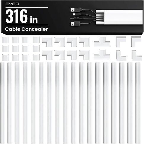 EVEO Cable Hider Wall 306" - Cable Raceway Cord Hider - Wire Covers for Cords on Wall, Cord Cover, Wall Cable Hider, Cable Concealer, Wire Hiders for TV on Wall Management-20X (L16 W0.95 H0.5) - White in Saudi Arabia
