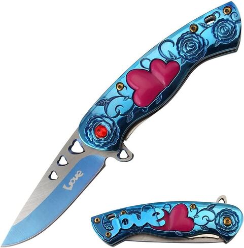 Snake Eye Tactical 7" Cupid Heart Ladies Valentines day Pocket Knife with LOVE Pocket Clip Included (Blue) in Kuwait
