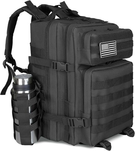 45L Tactical Backpack For Men Highland Assault Large Army Pack 3 Day Molle Bug Out Bag With Water Cup Bag Outdoor Camping Hiking Daypack Military Rucksack Black in Kuwait
