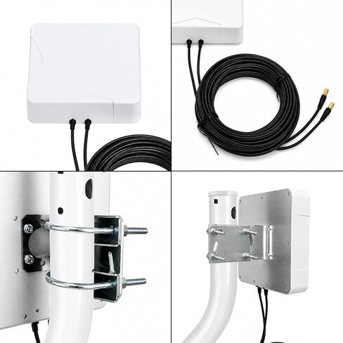 مجموعة هوائي خارجي 5G 4G LTE MIMO 2x2 لنقاط اتصال 5G 4G LTE وأجهزة التوجيه T-Mobile، 600-6000 ميجا هرتز 12dBi هوائي اتجاهي خارجي عالي الكسب مع كابل 32 قدمًا SMA TS9 دعامة قطب in Kuwait