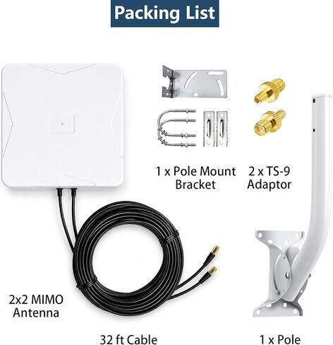 مجموعة هوائي خارجي 5G 4G LTE MIMO 2x2 لنقاط اتصال 5G 4G LTE وأجهزة التوجيه T-Mobile، 600-6000 ميجا هرتز 12dBi هوائي اتجاهي خارجي عالي الكسب مع كابل 32 قدمًا SMA TS9 دعامة قطب in Kuwait