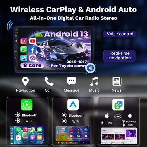 8Core Car Radio for Toyota Camry 2015 2016 2017 Upgrade: 10.1" Touchscreen 1280 * 800 Head Unit Stereo Carplay Android Auto, 36EQ, Bluetooth 5.0, GPS, Backup Camera FM/SWC, Split Screen in Saudi Arabia
