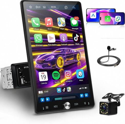 10.4 Inch Single Din Car Stereo Wireless Carplay Android Auto Mirror Link, FM/RDS, USB/AUX/TF SWC, Backup Camera, Vertical Screen Car Radio Touchscreen Bluetooth Car Multimedia MP5 Single Din in Saudi Arabia
