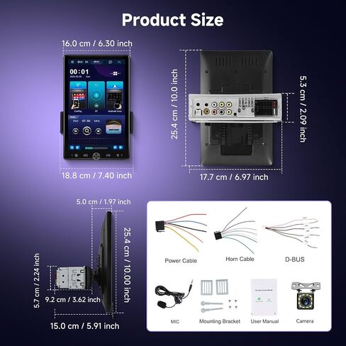 10.4 Inch Single Din Car Stereo Wireless Carplay Android Auto Mirror Link, FM/RDS, USB/AUX/TF SWC, Backup Camera, Vertical Screen Car Radio Touchscreen Bluetooth Car Multimedia MP5 Single Din in Saudi Arabia