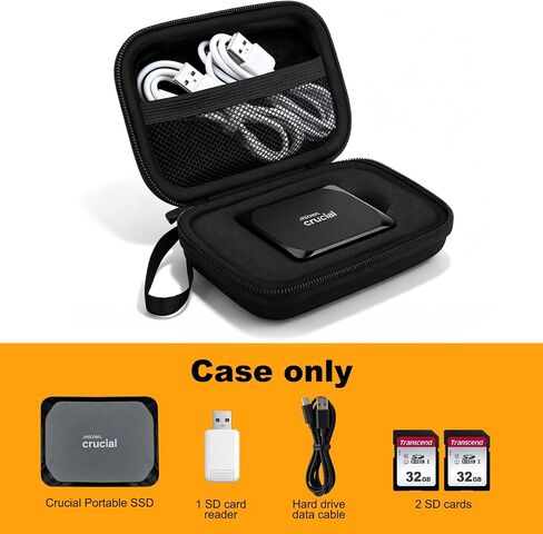 Hard Case for Crucial X10 / X9 / X10 Pro / X9 Pro Portable SSD 1TB 2TB 4TB 6TB 8TB External Solid State Drive SSD, Travel Case Protective Cover Storage Bag (Case Only), Black in Saudi Arabia
