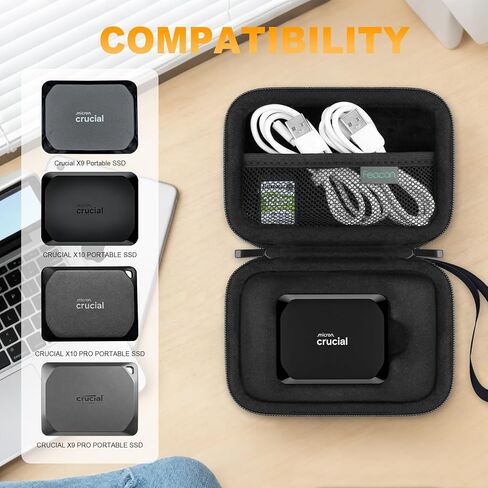 Hard Case for Crucial X10 / X9 / X10 Pro / X9 Pro Portable SSD 1TB 2TB 4TB 6TB 8TB External Solid State Drive SSD, Travel Case Protective Cover Storage Bag (Case Only), Black in Saudi Arabia