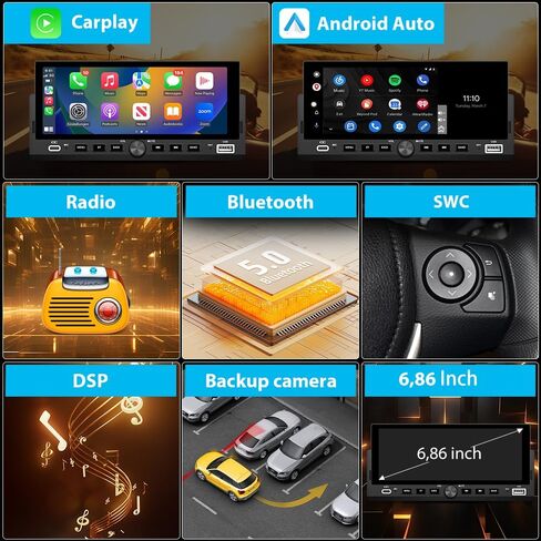 Single Din Car Radio with Wireless CarPlay & Android Auto 6.86 Inch in Kuwait