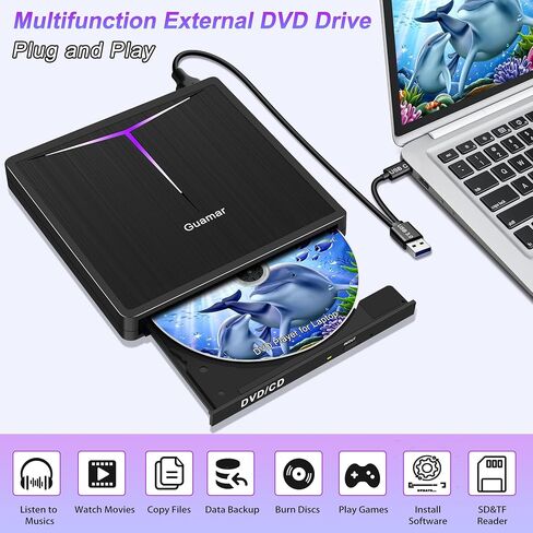 Guamar External DVD Drive for Laptop Mac Slim USB C CD Burner in Kuwait