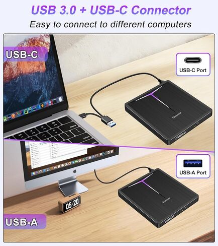 Guamar External DVD Drive for Laptop Mac Slim USB C CD Burner in Kuwait