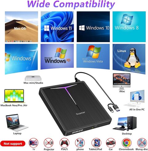 Guamar External DVD Drive for Laptop Mac Slim USB C CD Burner in Kuwait