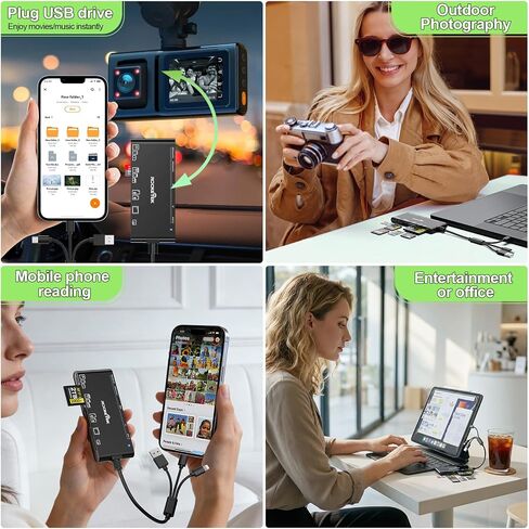7-in-1 USB-A+USB-C+Lightning Memory Card Adapter for MS/XD/CF/SD，USB3.0 Multi Card Adapter for Windows, Mac, iOS, Android，Plug and Play Read/Write 5Gbps for iPhone/iPad/MacBook/Samsung/PC in Kuwait