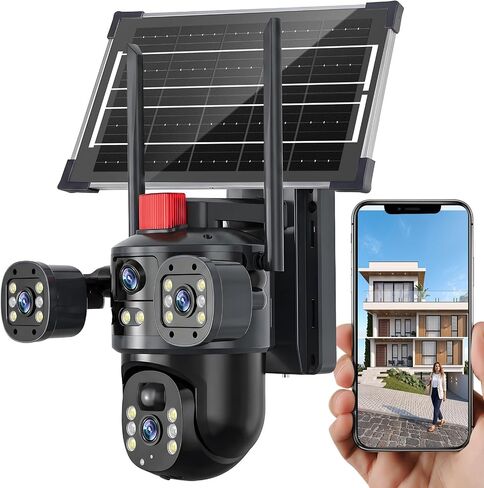 KEPEAK Solar Security Camera Outdoor Wireless, Dual Lens PTZ WiFi Camera 2.4G, Battery Powered Outdoor Camera with Color Night Vision, Human Detection, 2-Way Talk in Kuwait