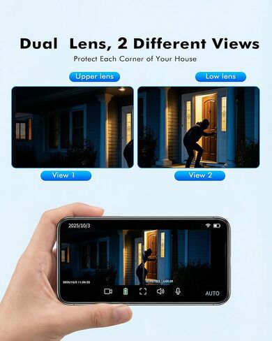 KEPEAK Solar Security Camera Outdoor Wireless, Dual Lens PTZ WiFi Camera 2.4G, Battery Powered Outdoor Camera with Color Night Vision, Human Detection, 2-Way Talk in Kuwait
