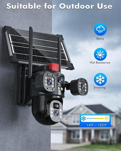 KEPEAK Solar Security Camera Outdoor Wireless, Dual Lens PTZ WiFi Camera 2.4G, Battery Powered Outdoor Camera with Color Night Vision, Human Detection, 2-Way Talk in Kuwait
