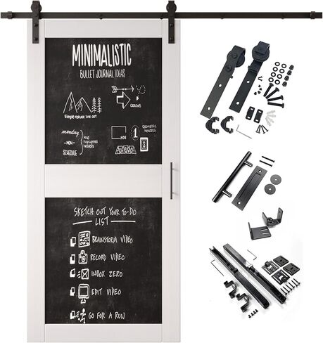 White 40 in. x 84 in. Finished Solid Wood Frame Sliding Barn Door with Chalkboard Panel, Unassembled Door with 7ft Non-Bypass Sliding Hardware Kit, Blackboard Door (Interior Use Only) in Kuwait