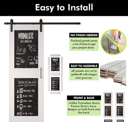 White 40 in. x 84 in. Finished Solid Wood Frame Sliding Barn Door with Chalkboard Panel, Unassembled Door with 7ft Non-Bypass Sliding Hardware Kit, Blackboard Door (Interior Use Only) in Kuwait