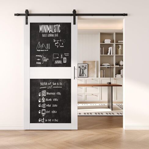 White 40 in. x 84 in. Finished Solid Wood Frame Sliding Barn Door with Chalkboard Panel, Unassembled Door with 7ft Non-Bypass Sliding Hardware Kit, Blackboard Door (Interior Use Only) in Kuwait