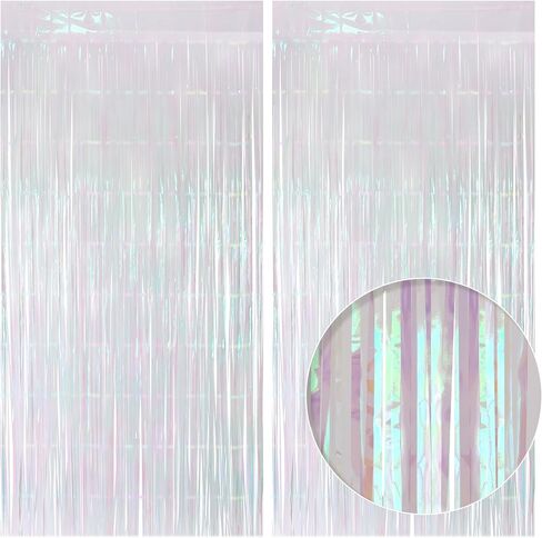 2 Pack Yellow Iridescent Streamers Backdrop, 3.3x6.6ft Foil Fringe Curtains Gold Holographic Door Tinsel Streamers for Birthday, Wedding, Holiday, Bachelorette, Theme Party Decorations in Saudi Arabia