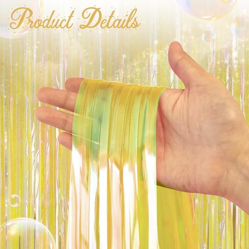 2 Pack Yellow Iridescent Streamers Backdrop, 3.3x6.6ft Foil Fringe Curtains Gold Holographic Door Tinsel Streamers for Birthday, Wedding, Holiday, Bachelorette, Theme Party Decorations in Saudi Arabia