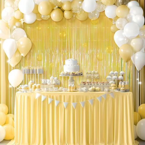 2 Pack Yellow Iridescent Streamers Backdrop, 3.3x6.6ft Foil Fringe Curtains Gold Holographic Door Tinsel Streamers for Birthday, Wedding, Holiday, Bachelorette, Theme Party Decorations in Saudi Arabia