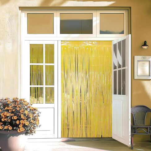 2 Pack Yellow Iridescent Streamers Backdrop, 3.3x6.6ft Foil Fringe Curtains Gold Holographic Door Tinsel Streamers for Birthday, Wedding, Holiday, Bachelorette, Theme Party Decorations in Saudi Arabia