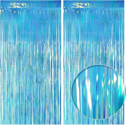 2 Pack Yellow Iridescent Streamers Backdrop, 3.3x6.6ft Foil Fringe Curtains Gold Holographic Door Tinsel Streamers for Birthday, Wedding, Holiday, Bachelorette, Theme Party Decorations in Saudi Arabia