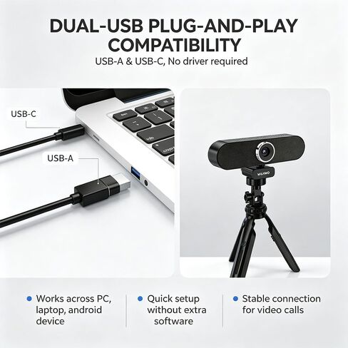 3-in-1 4K Webcam with AI Auto Tracking, Built-in Noise Reduction Mic & Powerful Camera Speaker, 90° FOV, 1/2.7" CMOS Sensor, Privacy Lens Cover, USB, Type, for Meeting Live Streaming in Saudi Arabia