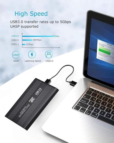 2-Pack 2.5 Inch Hard Drive Enclosure USB 3.0, Aluminum SATA to USB 3.0 External HDD SSD Case, Shockproof, Up to 6Gbps, 3TB Support, Tool-Free, Windows/Mac Compatible, Black in Saudi Arabia