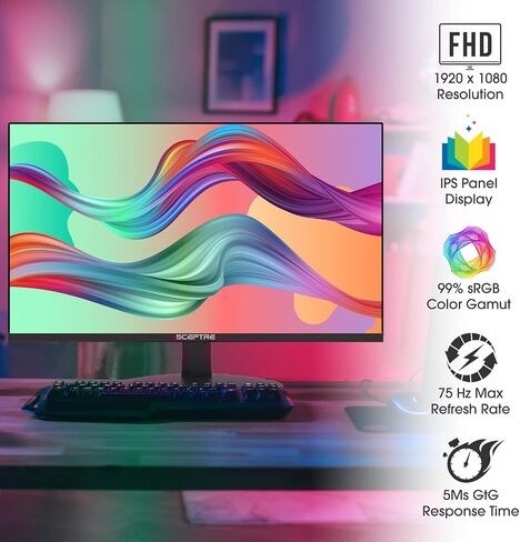 Sceptre IPS 27" LED Gaming Monitor 1920 x 1080p 75Hz 99% sRGB 320 Lux HDMI x2 VGA Build-in Speakers, FPS-RTS Machine Black (E278W-FPT series) in Saudi Arabia