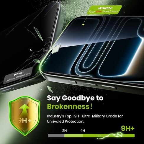 WSKEN for iPhone 17 Pro Screen Protector - [Auto-Dust Removal] [Top 9H+ Tempered Glass] 12FT Shatterproof Military Grade Diamond HD Durable Flim Easy Install Case Friendly, 2 Pack in Saudi Arabia