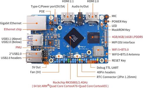 Orange Pi 5 Pro 4GB/8GB/16GB LPDDR5 Rockchip RK3588S 8-Core 64-Bit Single Board Computer with eMMC Socket, WiFi 5/Bluetooth 5.0, Development Board Run Ubuntu/Debian/Android (8GB+Power Supply) in Saudi Arabia