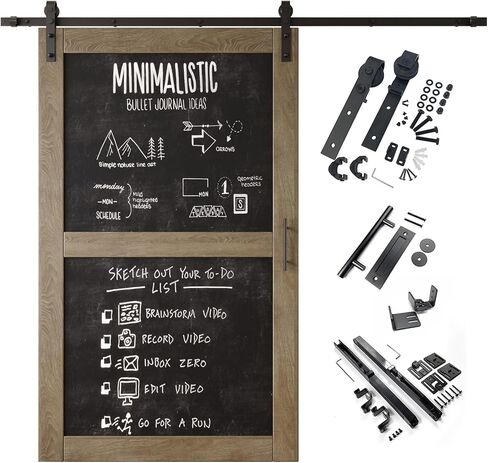 Classic Gray 26 in. x 80 in. Finished Solid Wood Frame Sliding Barn Door with Chalkboard Panel, Unassembled Door with 4.5ft Non-Bypass Sliding Hardware Kit, Blackboard Door (Interior Use Only) in Kuwait