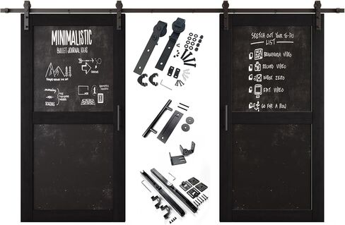 Black 40 in. x 80 in. Double Sliding Barn Door, 2 Finished Chalkboard Barn Doors with 14ft Non-Bypass Installation Hardware Kit, Solid Wood Frame, Unassembled, Interior Use Only in Kuwait