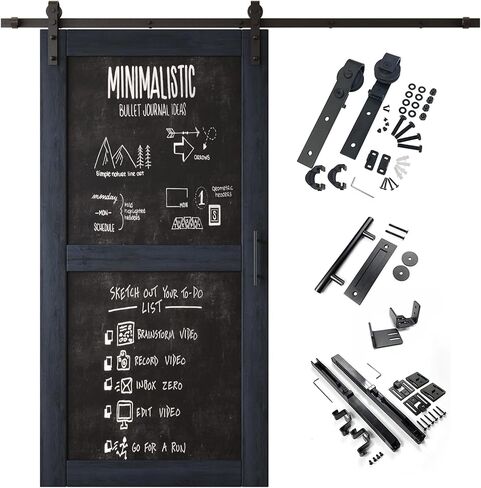 Navy 50 in. x 80 in. Finished Solid Wood Frame Sliding Barn Door with Chalkboard Panel, Unassembled Door with 9ft Non-Bypass Sliding Hardware Kit, Blackboard Door (Interior Use Only) in Kuwait