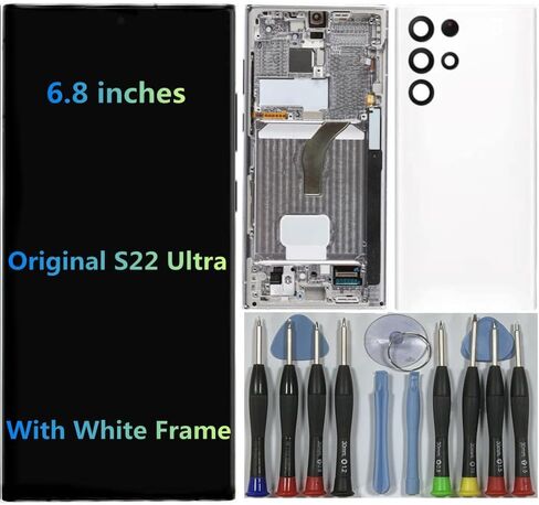 6.8" AMOLED Original for Samsung Galaxy S22 Ultra Display Touch Screen Digitizer Assembly S22ultra 5G S908U S908B/DS S908U1 S908W S908E LCD Screen Replacement (with Green Frame +Back Cover+Tools) in Saudi Arabia