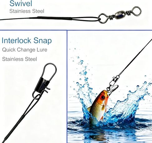 HIGHROCK Stainless Steel Fishing Leaders, 24-Pack, Black, 12 Inches, 30 LBS Test, with Snap and Swivel in Saudi Arabia