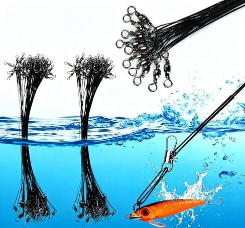 HIGHROCK Stainless Steel Fishing Leaders, 24-Pack, Black, 12 Inches, 30 LBS Test, with Snap and Swivel in Saudi Arabia