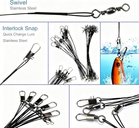 HIGHROCK Stainless Steel Fishing Leaders, 24-Pack, Black, 12 Inches, 30 LBS Test, with Snap and Swivel in Saudi Arabia