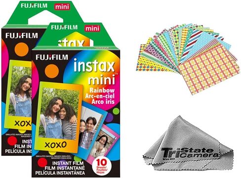 Fujifilm Instax Mini Rainbow Instant Film, 20 Exposures, with Frame Stickers & Microfiber Cleaning Cloth in Saudi Arabia