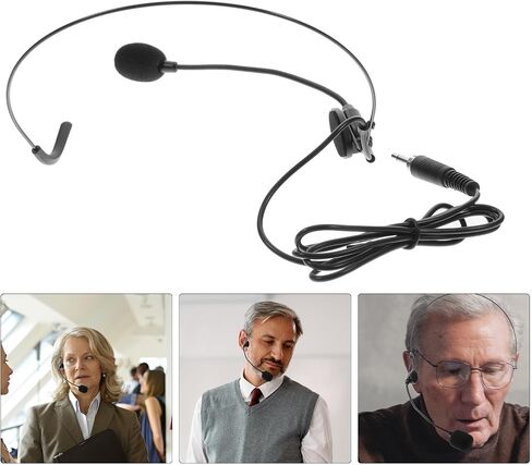 Adjustable Angle Headset Microphone with Flexible Mic 3.5mm Wired Headband Microphone for Business Speaking and Lectures, Black Iron Nickel Plated Design in Saudi Arabia