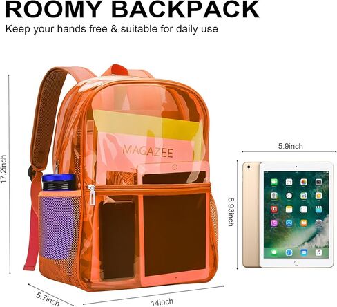 Clear Backpack Heavy Duty TPU Transparent Backpack for Sports,Work,Security Travel.(Orange) in Saudi Arabia